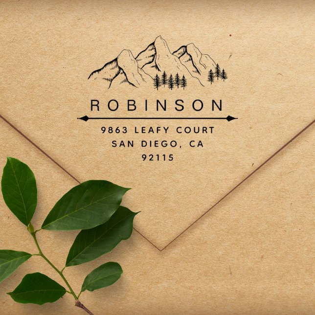 Rustic Mountains & Custom Name Return Address Rubber Stamp (Creator Uploaded)