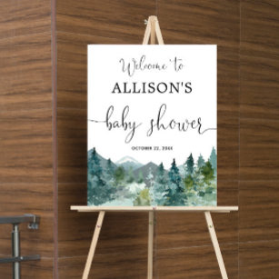 Rustic mountains forest baby shower welcome sign