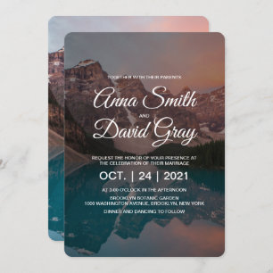 Rustic Mountains Forest Script Wedding Invitation