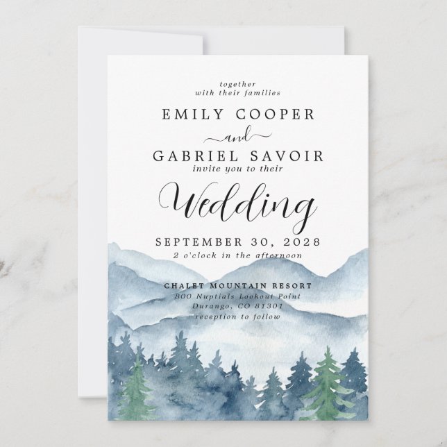 Rustic Mountains Forest Watercolor  Invitation (Front)