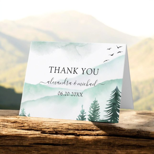 Rustic Mountains Forest Watercolor Modern Thank You Card (Creator Uploaded)