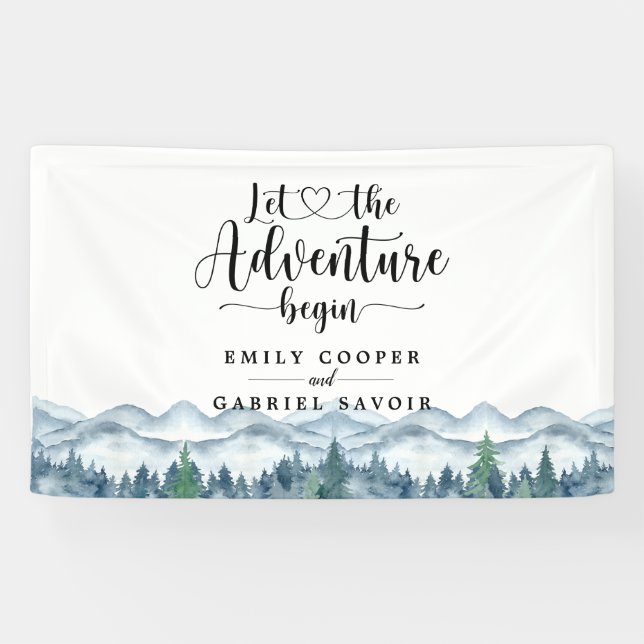 Rustic Mountains Forest Watercolor Wedding  Banner (Horizontal)