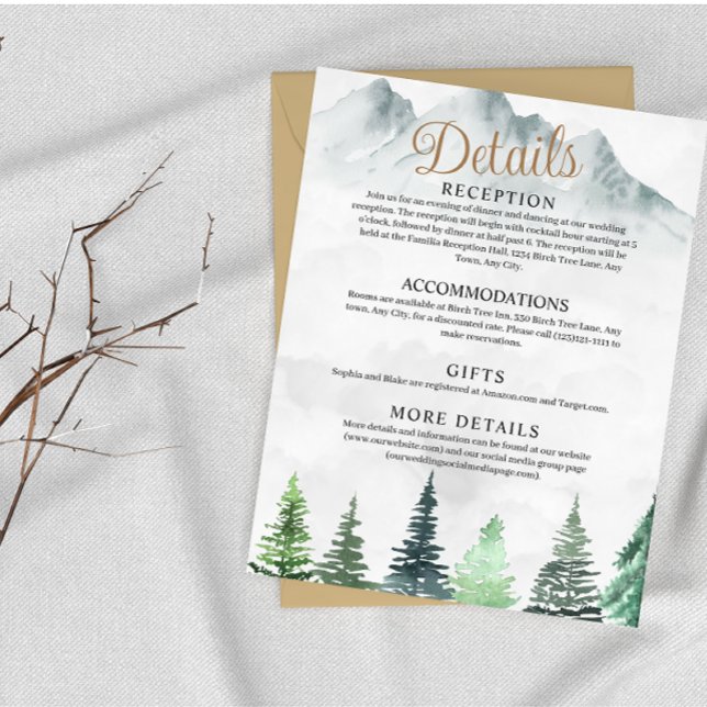 Rustic Mountains & Forest Watercolor Wedding Enclosure Card (Creator Uploaded)