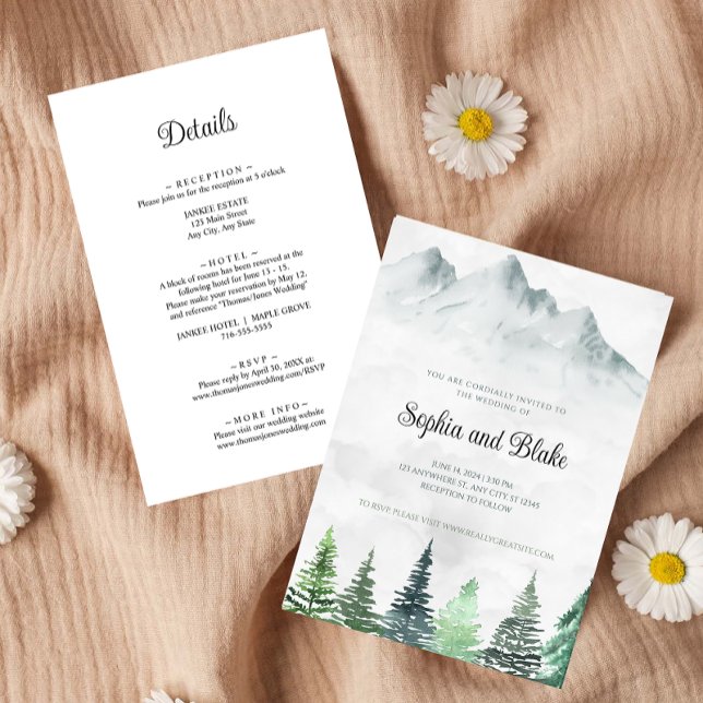 Rustic Mountains & Forest Watercolor Wedding  Invitation (Creator Uploaded)