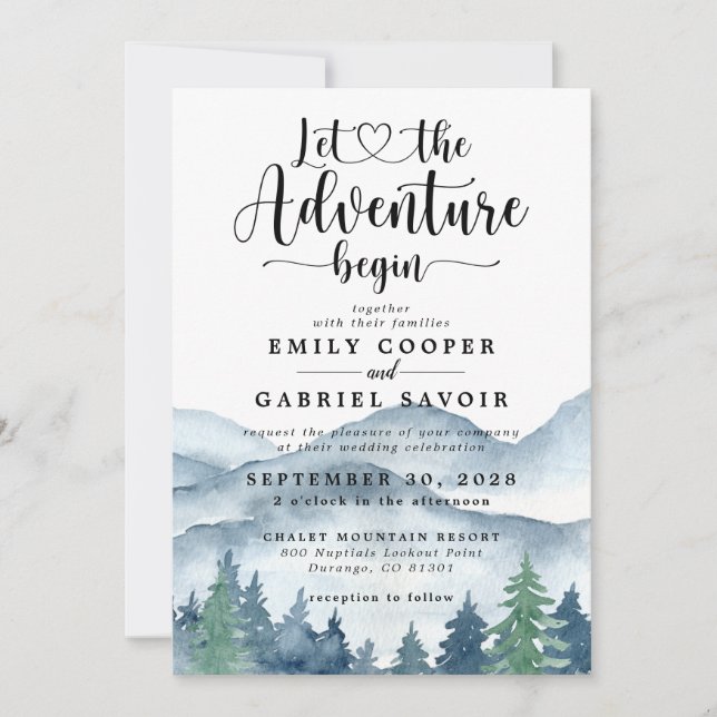 Rustic Mountains Forest Watercolor Wedding  Invitation (Front)