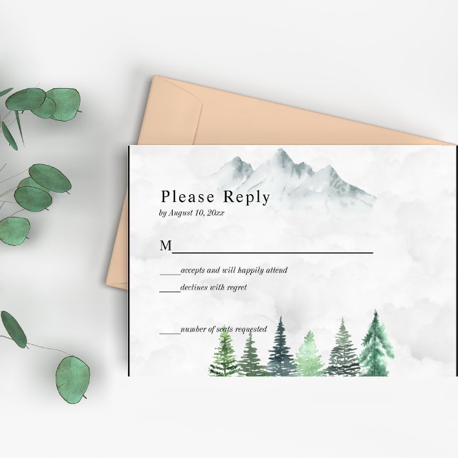 Rustic Mountains & Forest Watercolor Wedding  RSVP Card (Creator Uploaded)