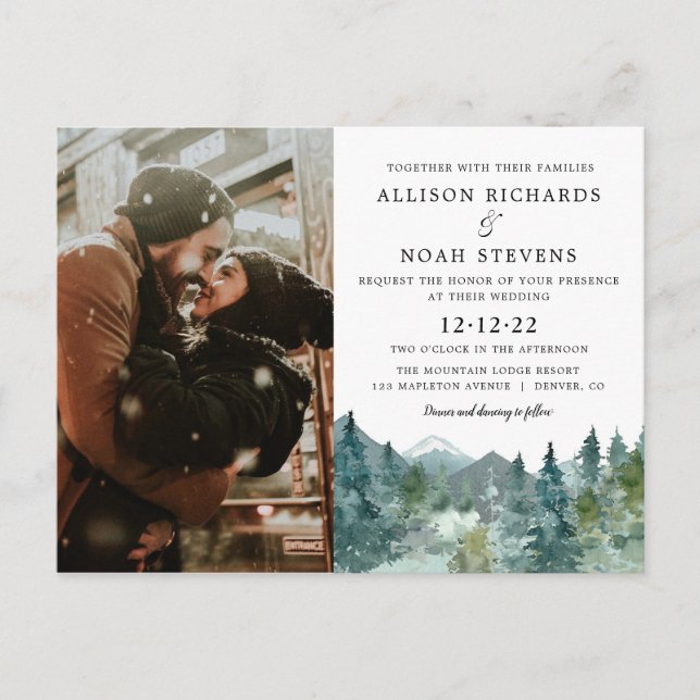 Rustic mountains forest wedding postcard photo (Front)