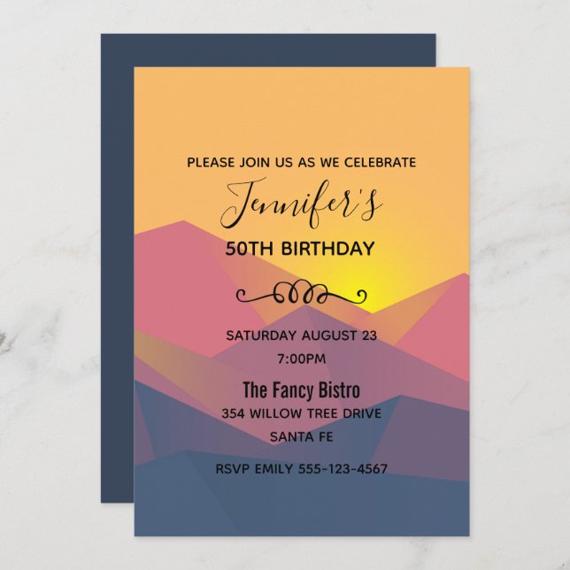 Rustic Mountains Geometric Minimalist Birthday Invitation (Front/Back)