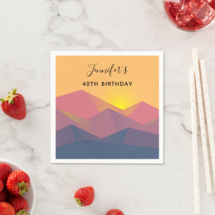 Rustic Mountains Geometric Minimalist Birthday Napkin