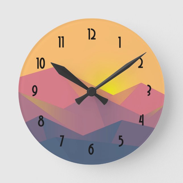 Rustic Mountains Geometric Minimalist Round Clock (Front)