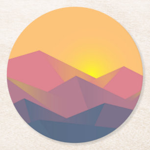 Rustic Mountains Geometric Minimalist Round Paper Coaster