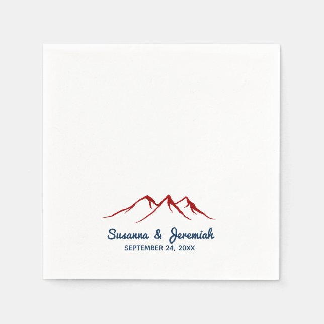 Rustic Mountains in Red and Blue Wedding Reception Napkin (Front)