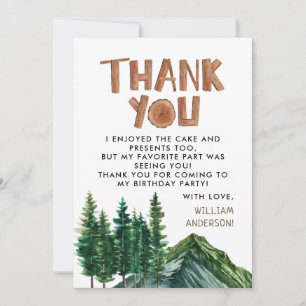 Rustic Mountains Kids Birthday Thank You Card