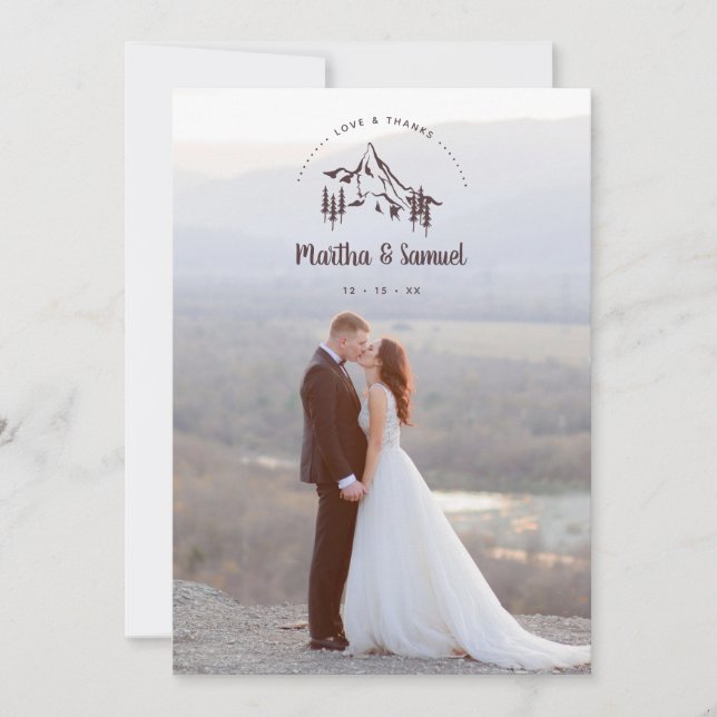 Rustic Mountains Landscape Romantic Photo Wedding Thank You Card (Front)