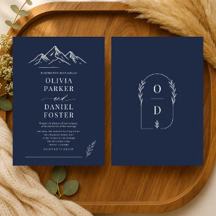 Rustic Mountains Outdoor Navy Blue Wedding Invitation