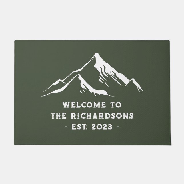 Rustic Mountains Personalised Family Name Lake Doormat (Front)