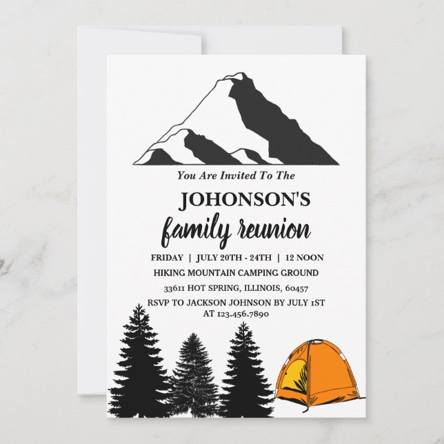 Rustic Mountains Pine Camping Family Reunion Invitation (Front)