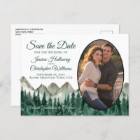 Rustic Mountains & Pine Oval Photo Save The Date