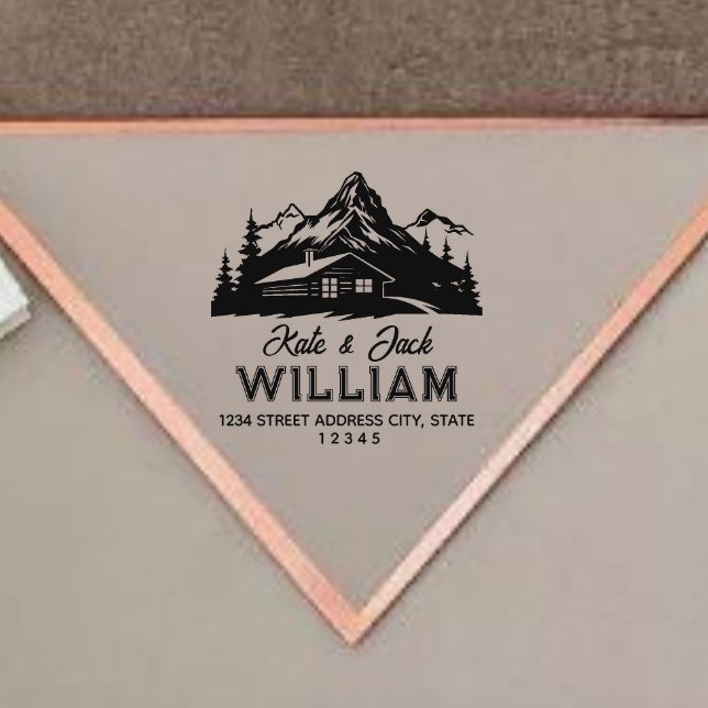 Rustic Mountains & Pines Wedding Return Address Ru Rubber Stamp (Creator Uploaded)