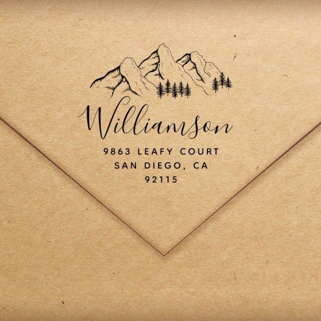 Rustic Mountains & Script Name Return Address Rubber Stamp (Creator Uploaded)