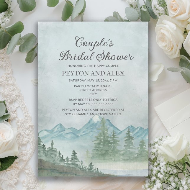 Rustic Mountains Snow Lake Couple's Bridal Shower Invitation (Mountains couple's bridal shower invitation)