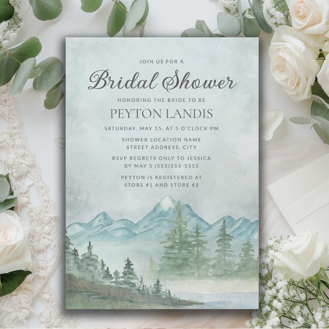 Rustic Mountains Snow Lake Painting Bridal Shower Invitation (Mountains/adventure Bridal Shower invitation)