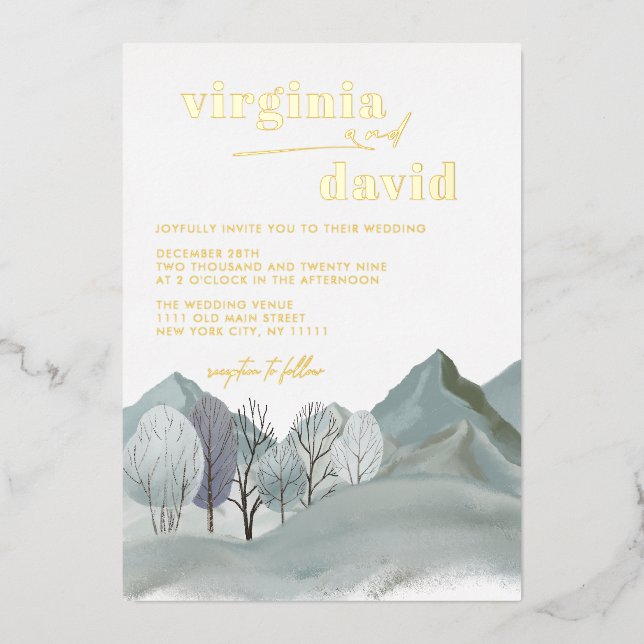 Rustic Mountains Trees Winter Wedding (Front)