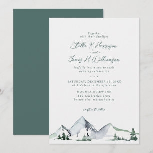 Rustic Mountains Watercolor Wedding Invitation