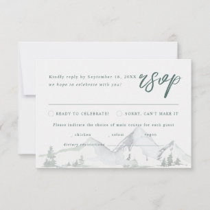 Rustic Mountains Watercolor Wedding w/ Meal RSVP Card