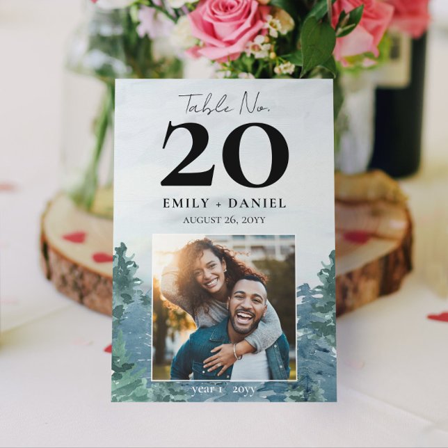 Rustic Mountains Wedding Table Number w/Photo 5x7 (Choose your size and style for these Rustic Mountain Wedding Table Numbers (with Photo!))