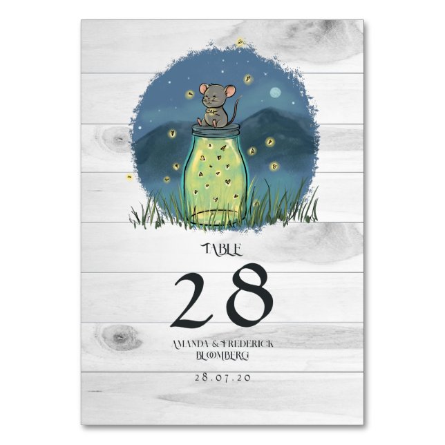Rustic Mouse Firefly Mason Jar Table Number (Front)