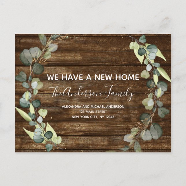 Rustic Moving Announcement Eucalyptus Greenery (Front)