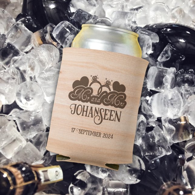 Rustic Mr and Mrs Country Wood Elegant Wedding Can Cooler (Creator Uploaded)
