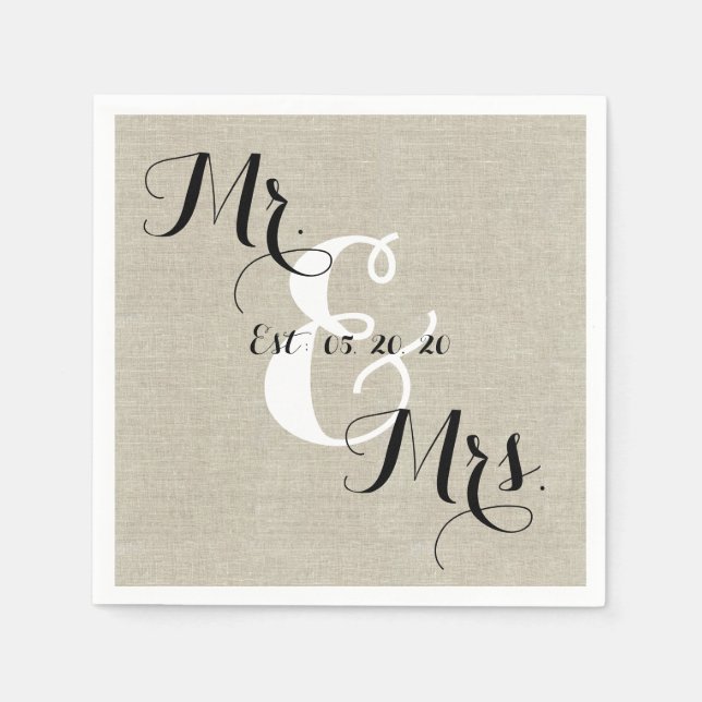 Rustic Mr and Mrs Linen Custom Wedding Napkins (Front)