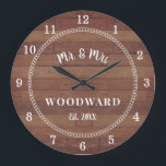 Rustic Mr And Mrs Monogrammed Wedding Newlyweds  Large Clock<br><div class="desc">A rustic modern barn wood shiplap monogrammed wedding wall clock with date established.</div>