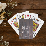 Rustic Mr and Mrs Wedding Playing Cards<br><div class="desc">Fun rustic playing cards for party favours,  your wedding events and newlywed life featuring a faux dark wood background with "Mr & Mrs" in a large white script and a white illustration of two hearts joined together. Personalise with your names and wedding date.</div>