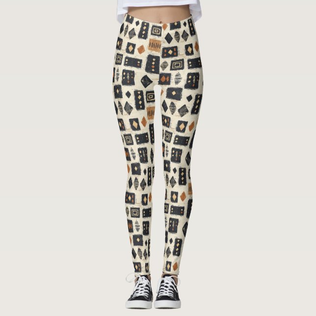 Rustic Mudcloth Geometric Pattern (1) Leggings (Front)
