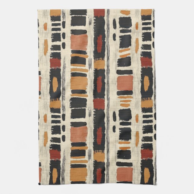Rustic Mudcloth Geometric Pattern (1) Tea Towel (Vertical)