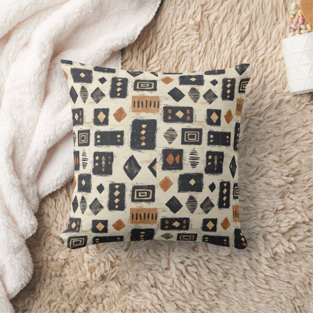 Rustic Mudcloth Geometric Pattern (2) Cushion (Blanket)
