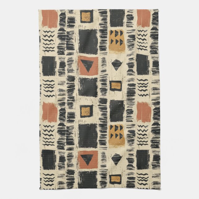 Rustic Mudcloth Geometric Pattern (3) Tea Towel (Vertical)