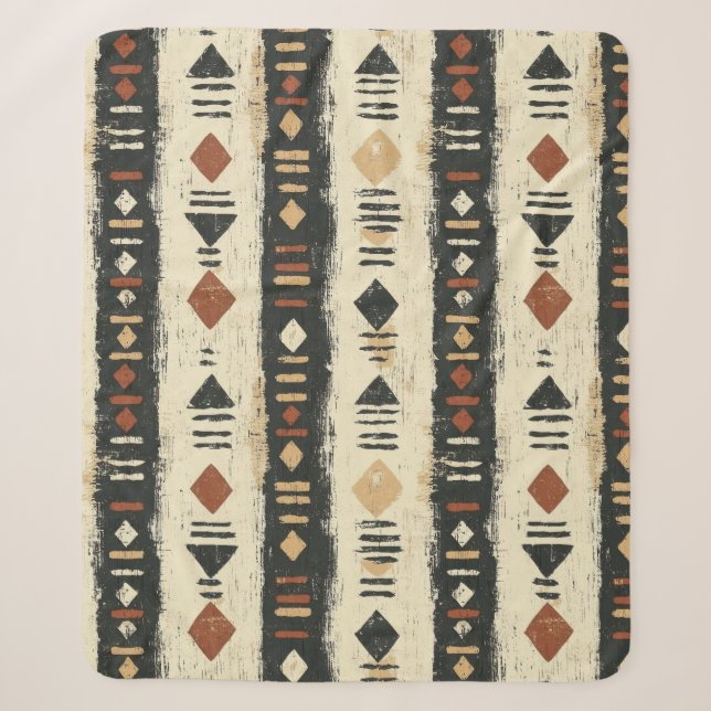 Rustic Mudcloth Geometric Pattern (4) Sherpa Blanket (Front)