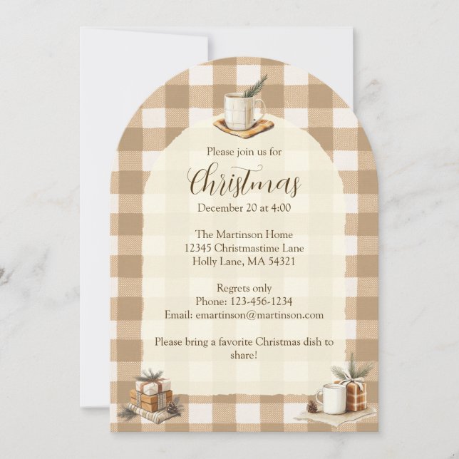 Rustic Mugs Gifts Brown Gingham Christmas Arch  Invitation (Front)