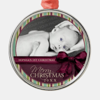 Rustic Multi-Colour Stripes Photo Metal Tree Decoration