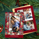 Rustic multi photo watercolor botanical Christmas Holiday Card<br><div class="desc">Rustic modern winter floral botanical Merry Christmas family five photo collage holiday card with red burgundy and sage green frame of pine cones,  berries,  boughs,  and foliage on a white background.             Personalise it with custom 5 photos,  your text,  and family signature on both sides!</div>