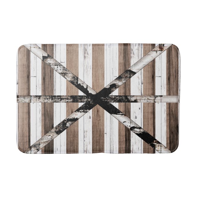 Rustic Multi Wood White & Brown Barn Door Bath Mat (Front)