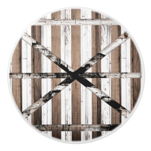 Rustic Multi Wood White & Brown Barn Door Ceramic Knob
