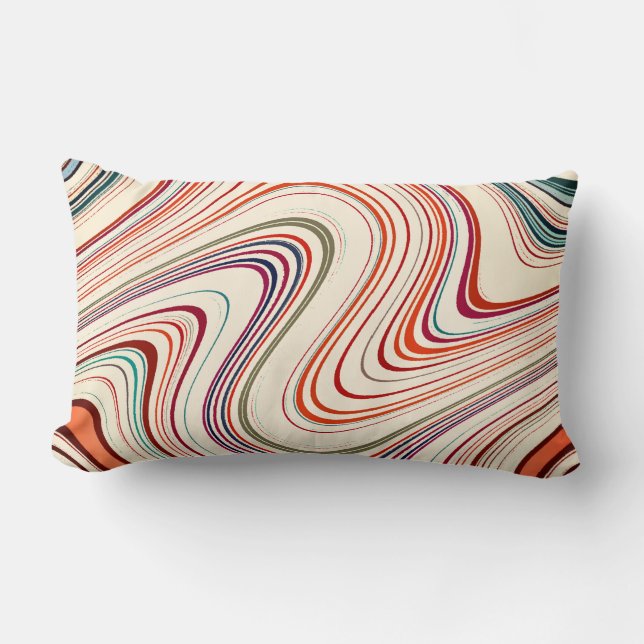 Rustic Multicolored Curvy Stripes Lumbar Cushion (Front)