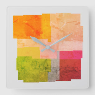 Rustic Multicolored Stripes  Square Wall Clock