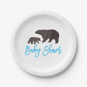 Rustic Mum and Baby Bear Baby Shower Plate
