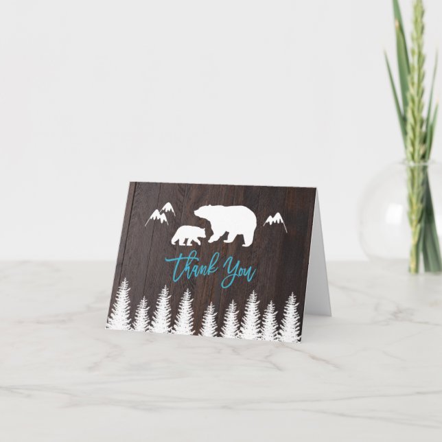 Rustic Mum and Baby Bear Baby Shower Thank You Card (Front)